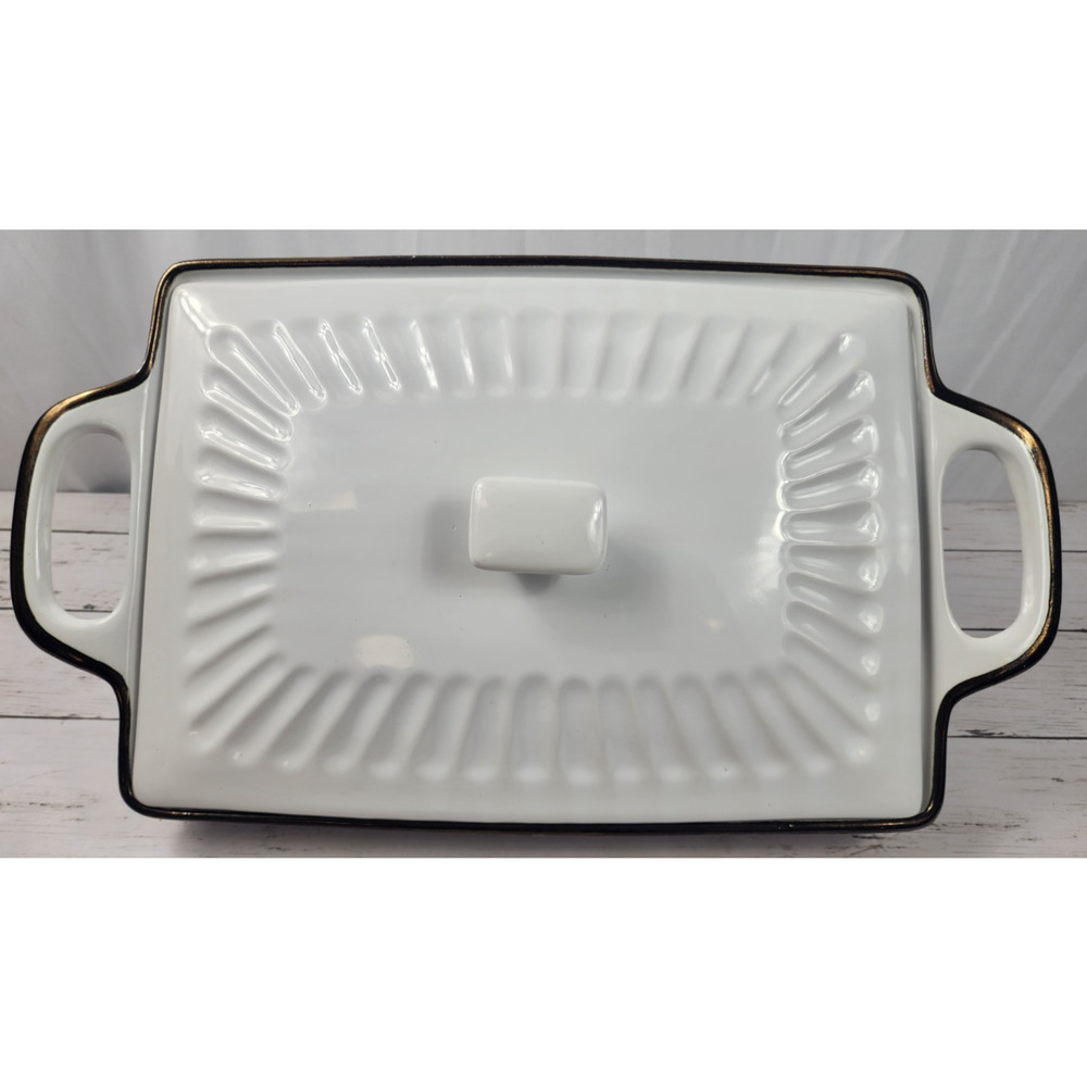 Casserole Baking Dish w/Lid, Faux Bronze Trim, 15"x11"x3", By Appetit Marseille